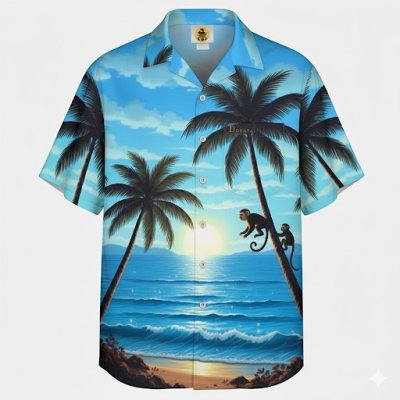 เสื้อฮาวายลายลิงบนต้นมะพร้าว