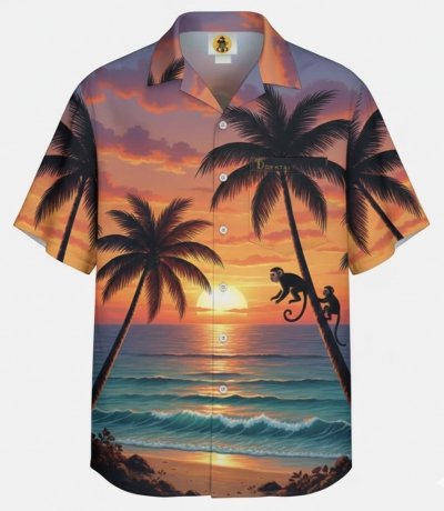เสื้อฮาวายลายลิงบนต้นมะพร้าว