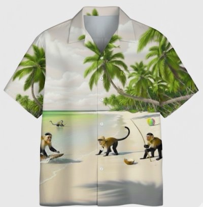 เสื้อฮาวายลายลิงบนทราย