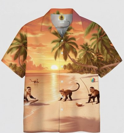 เสื้อฮาวายลายลิงบนทราย