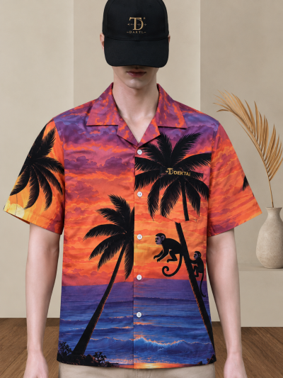 เสื้อฮาวายลายลิงบนต้นมะพร้าว