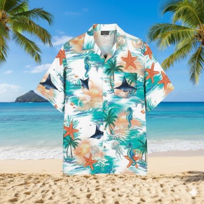 เสื้อฮาวายลายแรนดอมม้าน้ำปลาดาว