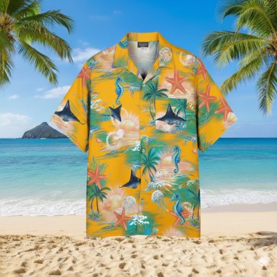 เสื้อฮาวายลายแรนดอมม้าน้ำปลาดาว
