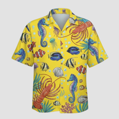 เสื้อฮาวายลายแรนดอมหอยทะเล