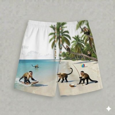 กางเกงขาสั้นลายลิงบนทราย