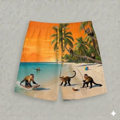 กางเกงขาสั้นลายลิงบนทราย