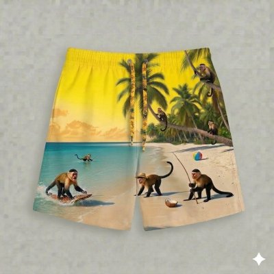 กางเกงขาสั้นลายลิงบนทราย