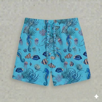 กางเกงขาสั้นลายแรนดอมหอยทะเล