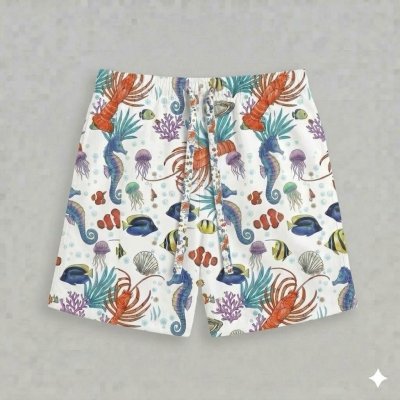 กางเกงขาสั้นลายแรนดอมหอยทะเล