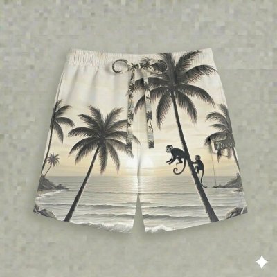 กางเกงขาสั้นลายลิงบนต้นมะพร้าว