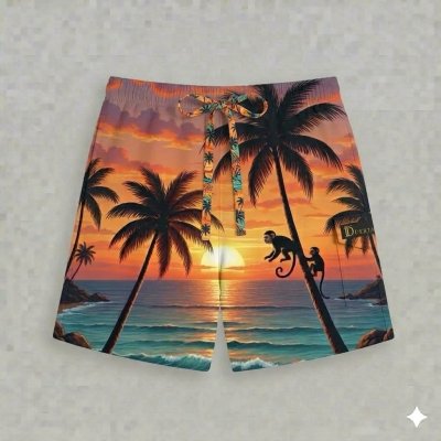 กางเกงขาสั้นลายลิงบนต้นมะพร้าว