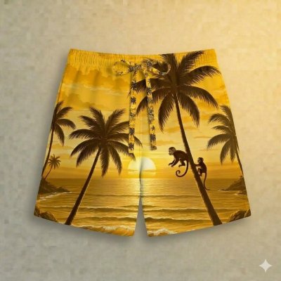 กางเกงขาสั้นลายลิงบนต้นมะพร้าว