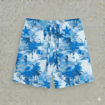 กางเกงขาสั้นลายแรนดอมม้าน้ำปลาดาว