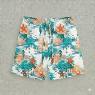 กางเกงขาสั้นลายแรนดอมม้าน้ำปลาดาว