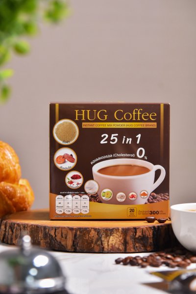 HUG Coffee กาแฟสุขภาพไม่มีน้ำตาล ประกอบไปด้วยสมุนไพร 25 ชนิด เซ็ต 6 กล่อง แถมฟรี 10 ซอง