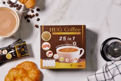 HUG Coffee กาแฟสุขภาพไม่มีน้ำตาล ประกอบไปด้วยสมุนไพร 25 ชนิด เซ็ต 6 กล่อง แถมฟรี 10 ซอง