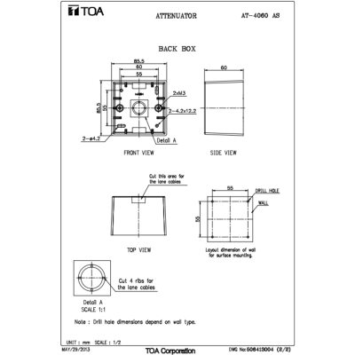TOA AT-4060 AS วอลลุ่ม ปรับระดับเสียง 60W เพิ่ม-ลด ระดับเสียง ติดผนัง