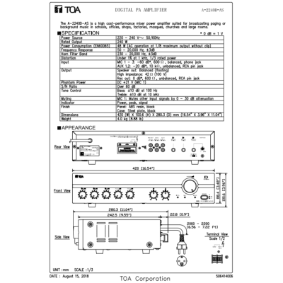 TOA A-2240D-AS | มิกเซอร์แอมป์ 240 วัตต์ MONO 3 MIC , 2 AUX Mixer Power Amplifier 240W