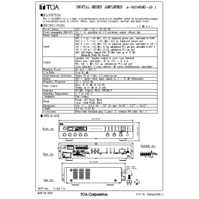 TOA A-3224DMZ-AS | มิกเซอร์แอมป์ 240 วัตต์ MP3 / USB / Bluetooth / แบ่ง 5 Zones  Digital PA Amplifier