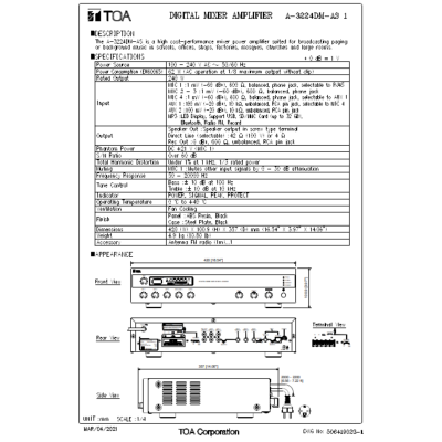 TOA A-3224DM-AS | มิกเซอร์แอมป์ 240 วัตต์ MP3 / USB / Bluetooth / FM