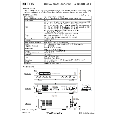 TOA A-3248DM-AS  | มิกเซอร์แอมป์ 480 วัตต์ MP3 / USB / Bluetooth / FM