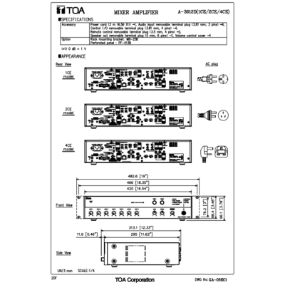 TOA A-3612D | เครื่องขยายเสียง 120 วัตต์ 2 โซน Package Amplifier 120W