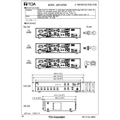 TOA A-3624D | เครื่องขยายเสียง 240 วัตต์ 2 โซน Package Amplifier 240W