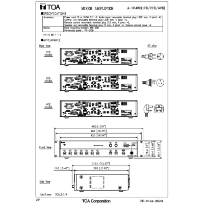 TOA A-3648D | เครื่องขยายเสียง 480 วัตต์ 2 โซน Package Amplifier 480W