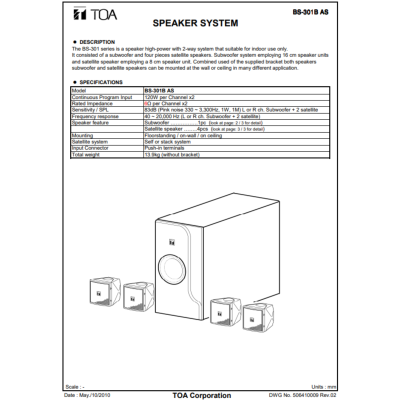 TOA BS-301B AS | ชุดลำโพงตู้พร้อมซับ Compact Sub Woofer (สีดำ)