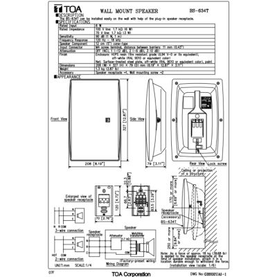 TOA | BS-634T ลำโพงติดผนัง ดอก 5 นิ้ว 6 W