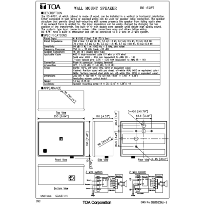 TOA | BS-678T ลำโพงติดผนัง ดอก 6 นิ้ว 6 W