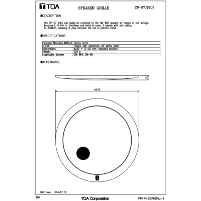 TOA CP-97 - Front Grille for CM-960 หน้ากากสำหรับ CM-960
