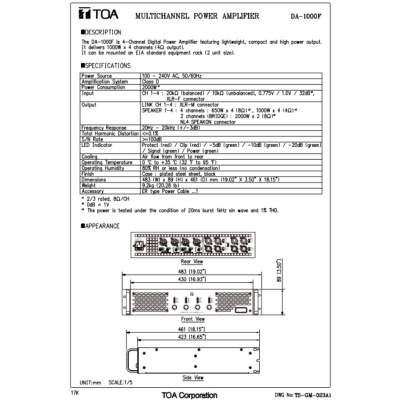 TOA DA-1000F-AS Multichannel Power Amplifier