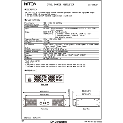 TOA DA-1250D-AS Dual Power Amplifier