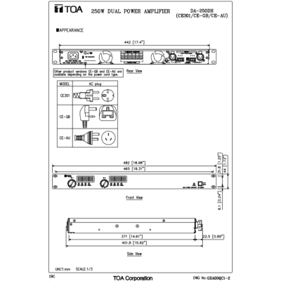 TOA DA-250DH CE Dual Power Amplifier 250W x 2 เครื่องขยายเสียง 2x250 วัตต์