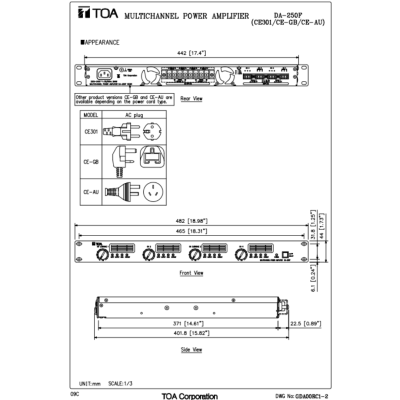 TOA DA-250F CE Multichannel Power Amplifier 250W x 4 (Bridge 500W x 1) เพาเวอร์แอมป์ 4 ชาแนล 4×250 วัตต์ คลาส D
