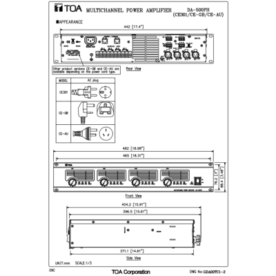 TOA DA-500FH CE Multichannel Power Amplifier 500W x 4