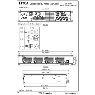 TOA DA-550F CE Multichannel Power Amplifier 550W x 4 (Bridge 1100W x 2) เครื่องขยายเสียง 4x550 วัตต์