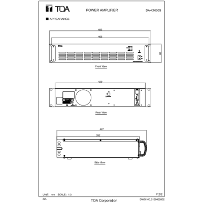 TOA DA-X1000S - Power Amplifier แอมป์ขยายเสียงขนาด 1,000 วัตต์