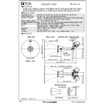 TOA DH-502-AS ลำโพงฮอร์นแบบตรง ใช้กับไดรเวอร์ 2 ตัว