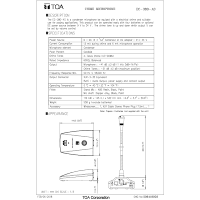 TOA EC-380-AS | ไมค์ประกาศ ตั้งโต๊ะ ปรับคอได้ มีเสียงติ๊งหน่อง Chime Microphone