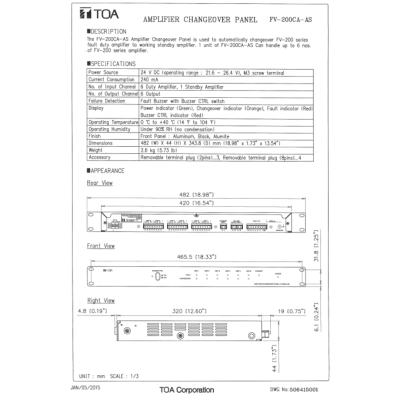 TOA FV-200CA Amplifier Changeover Panel เครื่องสลับการทำงานแอมพลิฟายเออร์