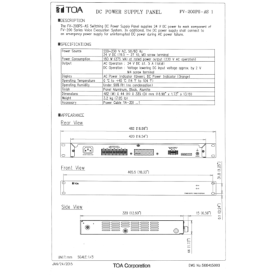TOA FV-200PS DC Power Supply Panel พาวเวอร์ซัพพลาย เครื่องจ่ายกระแสไฟ