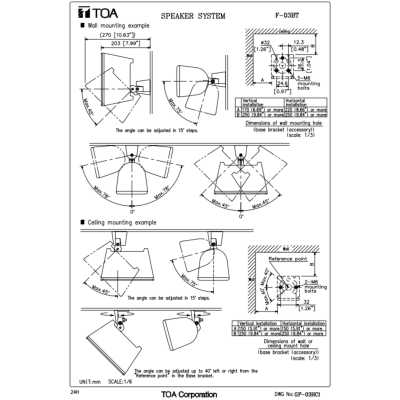 TOA F-03BT  Speaker System (15W) ตู้ลำโพงติดผนัง 15 วัตต์ สีดำ