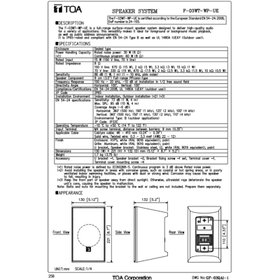 TOA F-03WT-WP-UE ลำโพงตู้ใช้ภายนอก  Speaker System (15W)(Outdoor)