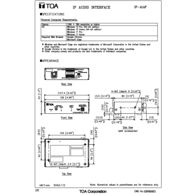 TOA IP-A1AF - IP Audio Interface เครื่องขยายเสียง แบบ IP ขนาด 15 วัตต์ รอบรับ PoE/PoE+