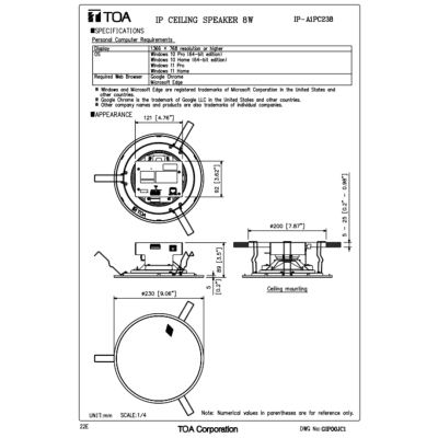 TOA IP-A1PC238 - IP Ceiling Speaker 8W ลำโพงติดเพดานแบบ IP ขนาด 6 นิ้ว พร้อมแอมป์ขยาย 8 วัตต์ รอบรับ PoE