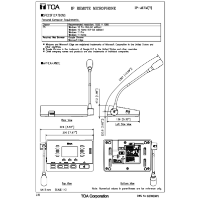 TOA IP-A1RM - IP Remote Microphone ไมโครโฟนประกาศเสียงบนระบบเครือข่าย IP