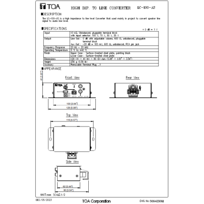 TOA LC-100 Line Converter เครื่องแปลงสัญญาณระดับไลน์