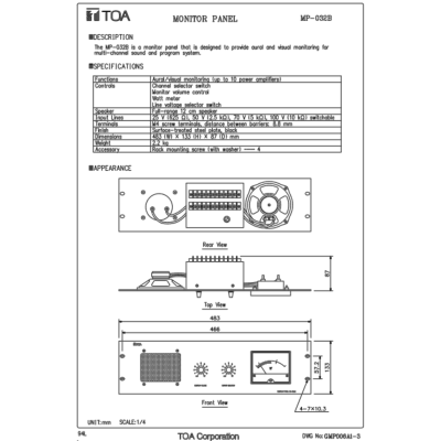 TOA MP-032B | ลําโพงมอนิเตอร์ ติดตู้แร็ค 10 Input Passive Rack Monitor Panel Full-range 5" speaker